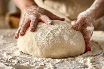 Adult Women Hands Preparing Dough for Bread at Home - Teaching and Learning Concept. Beautiful simple AI generated image in 4K, unique.