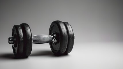 Black dumbbell on a gray background