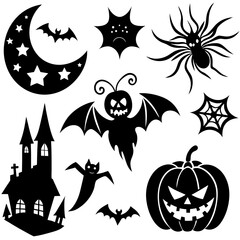 Black and white Halloween silhouettes on a white background