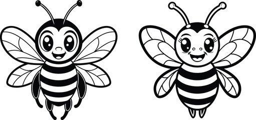 Obraz premium Cute bee black and white silhouette