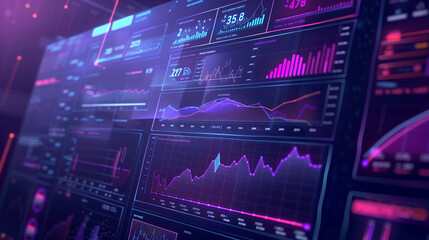 Obraz premium business data analysis dashboard showcasing revenue performance metrics, with elements like line charts, bar graphs, and financial indicators