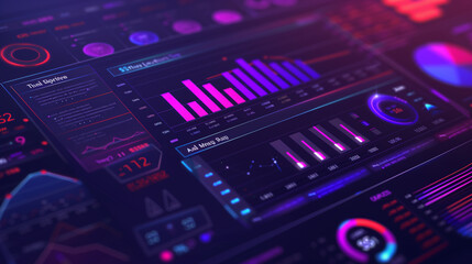 Obraz premium business data analysis dashboard showcasing revenue performance metrics, with elements like line charts, bar graphs, and financial indicators
