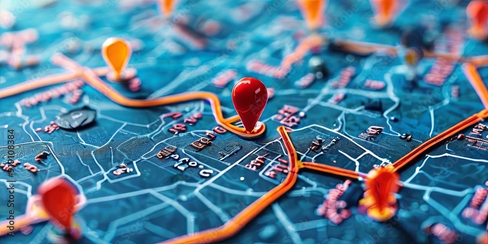 Poster A map with a red dot on it