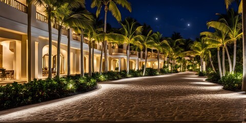 Obraz premium real estate beach resort at the Caribbean coast at night