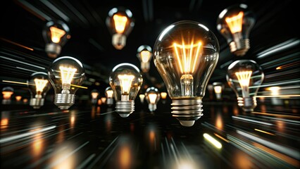 A bunch of light bulbs are lit up and appear to be moving