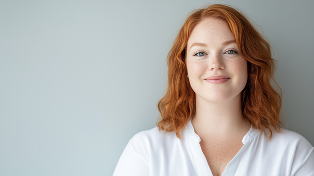 A woman fashion plus size model body positive concept portrait isolated on blank background with copy space.