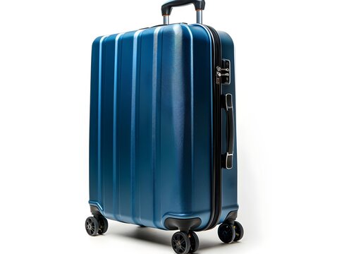 Sleek blue suitcase with four wheels for easy travel convenience on display - Powered by Adobe