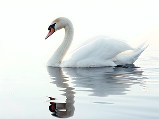 Naklejka premium Swan gliding gracefully on calm water at dawn