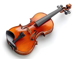 Fototapeta premium A beautifully crafted wooden violin resting on a white surface
