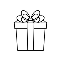 Gift box icon. Drawn gift box with bow. Linear gift box icon. Vector illustration