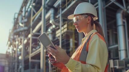 Female Engineer Using Tablet in Industrial Setting