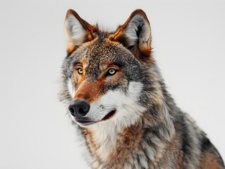 Fototapeta premium A close-up of a wolf against a neutral background showcasing its striking features and captivating gaze