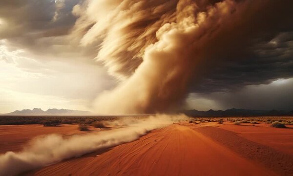 dust devil sandstorm in desert landscape