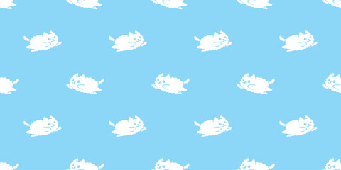 cat seamless pattern fluffy kitten jumping cloud calico neko vector cartoon pet doodle gift wrapping paper tile background repeat wallpaper scarf isolated illustration design © CNuisin