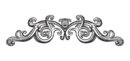 Hand drawing design element in baroque style. Vector isolated illustration. Vintage decorative architectural detail, design ornate element in old fashioned style for decoration, print and design.
