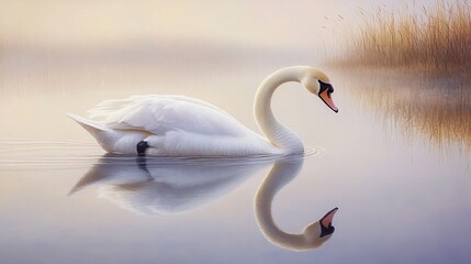 Fototapeta premium Graceful Swan on Tranquil Lake - Stunning Nature Photography