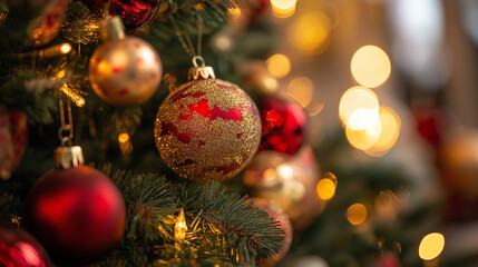 Experience the charm of Christmas with vibrant decorations against a classic wooden backdrop, creating a perfect blend of tradition and festivity.