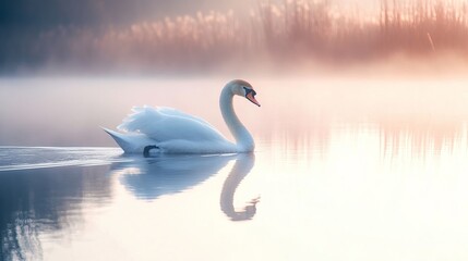 Obraz premium Graceful Swan Reflecting on Still Water - A Stunning Nature Photo