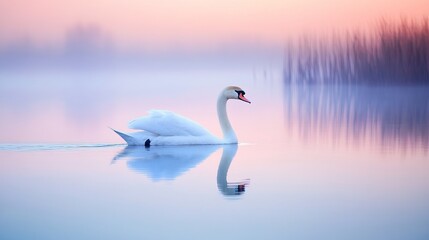 Obraz premium Elegant Swan Glides Across Still Water: Stunning Nature Photography