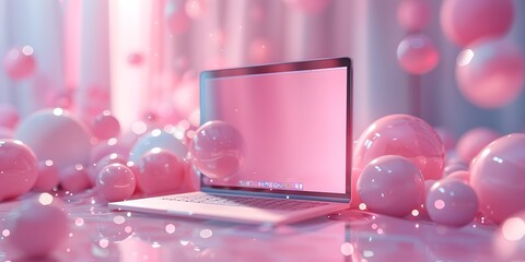 A 3D character using a computer for work and online shopping, blending business and commerce in a modern, tech-driven environment.