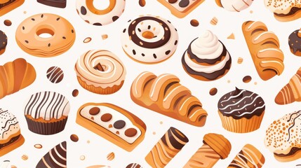 Cheerful seamless pattern of baked goods.