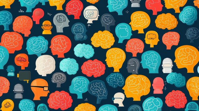 Vibrant Diversity of Neurodivergent Minds - Flat Design Illustration Celebrating Unique Brains and Perspectives