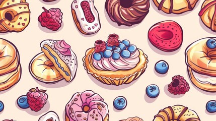 Cheerful seamless pattern of pastries.