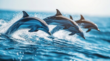 Naklejka premium Dolphins Leaping Out of the Ocean: A Playful Moment Captured