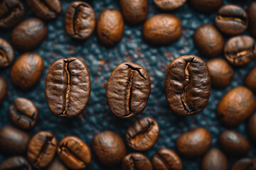 Close-up photo of roasted coffee from above. International Coffee Day 1 october