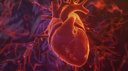 Medical Illustration of Arrhythmia: Complex Heart Rhythm Disorder Depicted with Electrical Impulses and Cardiac Anatomy