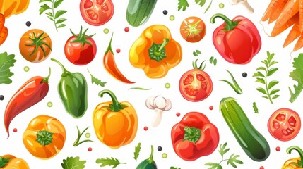 Fresh seamless pattern of garden vegetables.