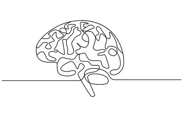 Continuous one line drawing of human brain. Hand drawn minimalism style. brain line art vector illustration, Human brain continuous one line drawing of art vector illustration and intelligence outline