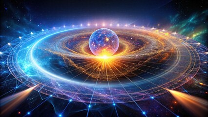 Galactic Orb and Gravitational Waves: Artistic Depiction of Quantum Fields and Cosmic Energy Patterns