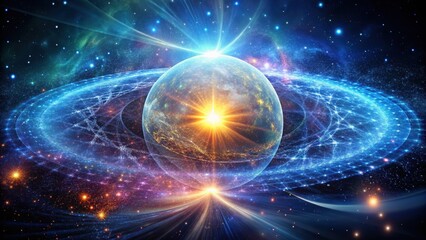 Obraz premium Quantum Universe and Energy Field: Digital Art of Cosmic Structures and Theoretical Physics