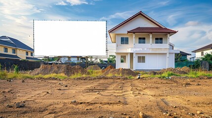 Blank Billboard and New Home Under Construction