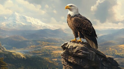 Fototapeta premium Majestic Bald Eagle Soaring Above Rocky Cliffs