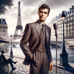 Vintage Parisian Charm: A Musician's Elegance in the 1950s