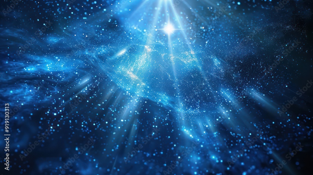 Canvas Prints Abstract Blue Cosmic Background with Bright Star and Light Rays