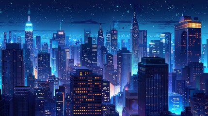 Obraz premium big city at night with skyscrapers, blue and realistic with generative ai