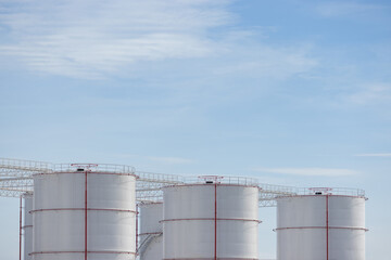 oil and gas tanks are in the sky. chemical fluid storage silos in refinery.