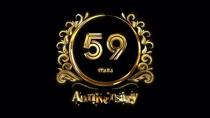 59th Anniversary Celebration. Happy 59 Years Anniversary Animation in Gold Color on the Transparent Background, Alpha Channel. Great for greetings, celebrations, events, and gifts.