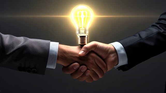 businessman shaking hand gently between a light bulb , symbolizing the generation of new and creative thoughts,generative ai