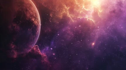 A Red Planet Amidst a Starry Purple Nebula