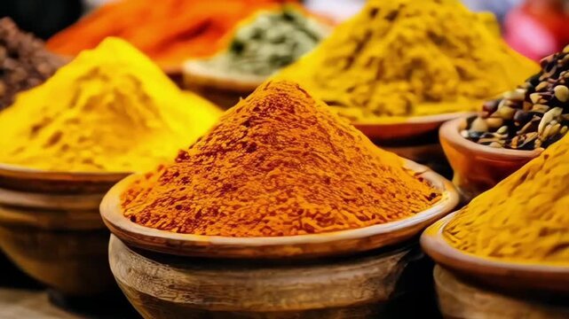 A table covered in exotic spices at a market