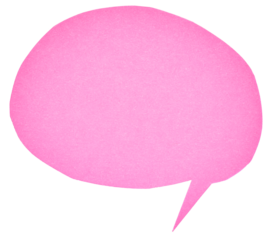 Blank cut out pink cardboard paper speech bubble of round elliptical shape with copy space for text on transparent png background design element
