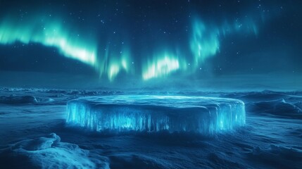 Icy Platform Under the Aurora Borealis in a Frozen Landscape