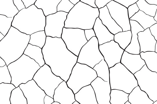 Vector and clip art pattern with many cracks and scratches. Cracked barren desert earth on background banner caused by drought from global warming.