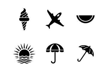 Set of  Summer vacation elements silhouette vector illustration.