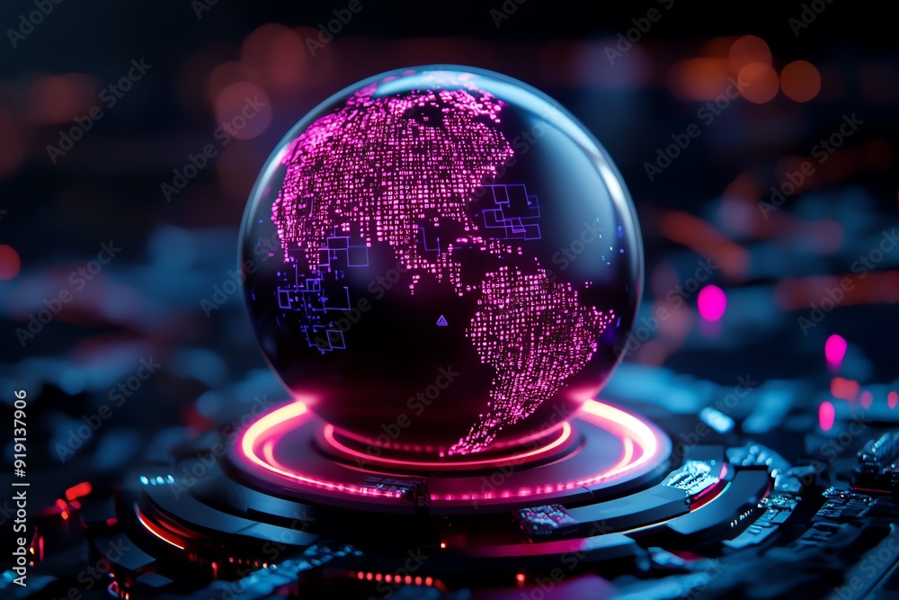 Aufkleber A neon-lit depiction of the ozone layer as a digital shield, with data streams and codes representing its chemical composition