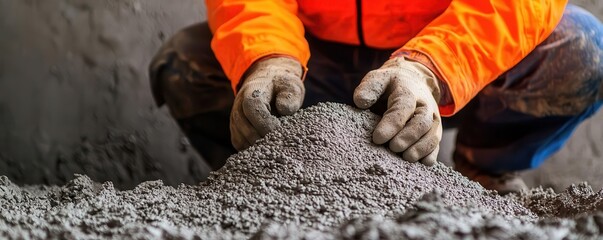 A construction engineer inspecting the quality of concrete mix before it is poured, ensuring proper composition, supervision, inspection